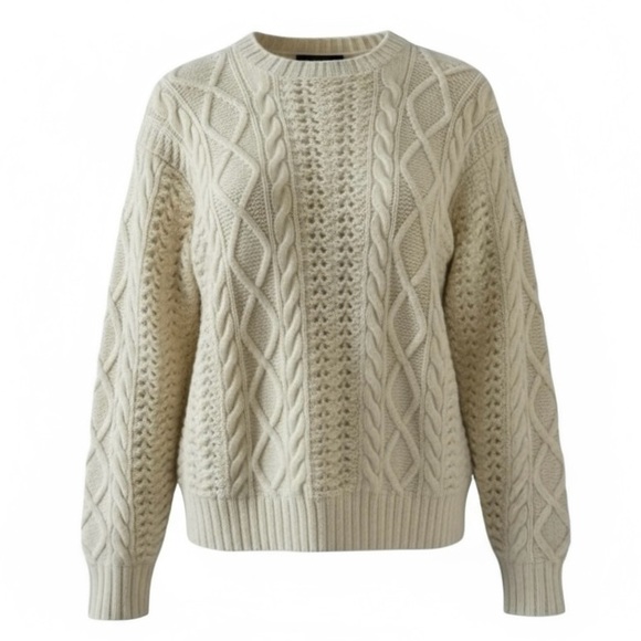 D. Byford Vintage Cream Crew Neck Long Sleeve Cable Knit Sweater Size Large - Picture 6 of 6